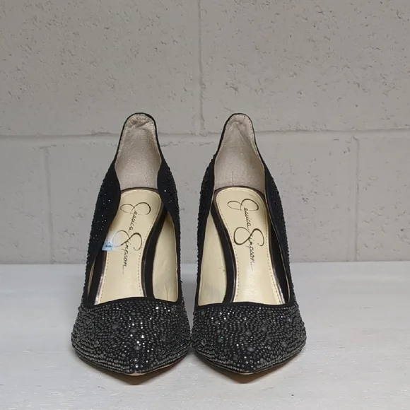 Jessica Simpson Black Bedazzled Rhinestone Stiletto Heels Size 8 - Picture 8 of 9